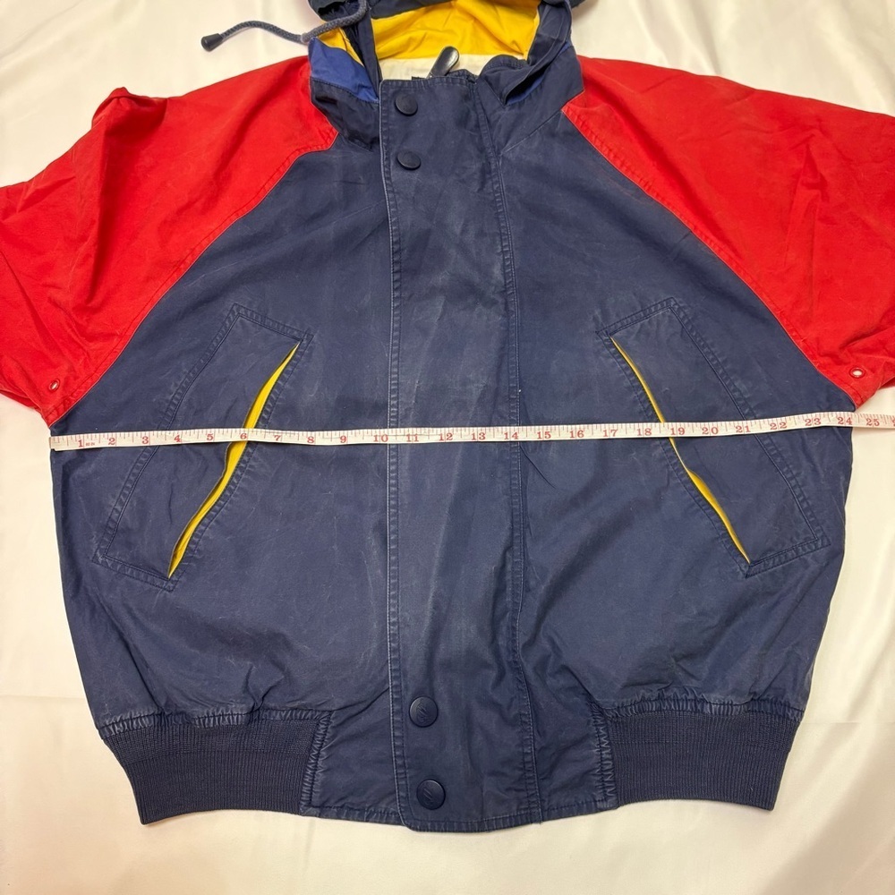 Vintage 90s Nautica Men’s Medium Tricolor Hooded Jacket Colour Block 100% Cotton - Picture 11 of 14